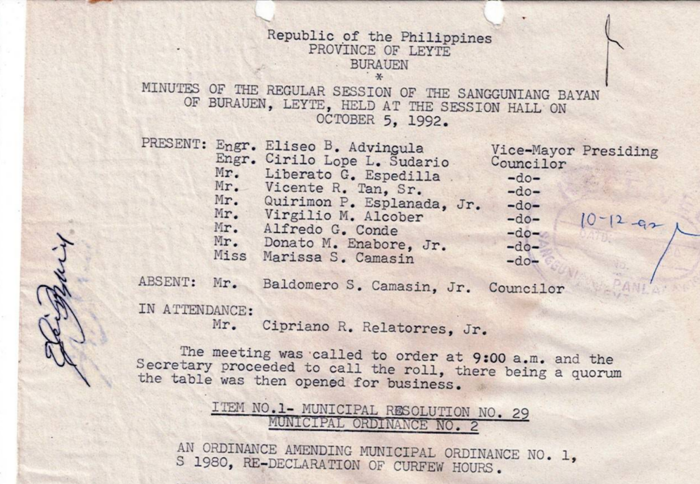 Municipal Ordinance No 02-series of 1992