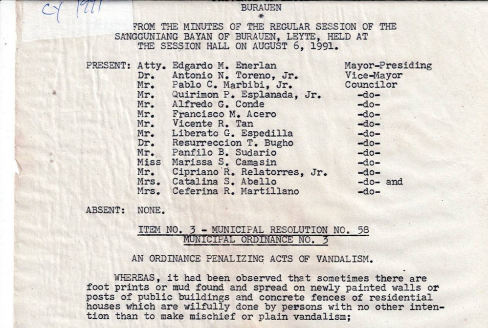 Municipal Ordinance No 03-series of 1991